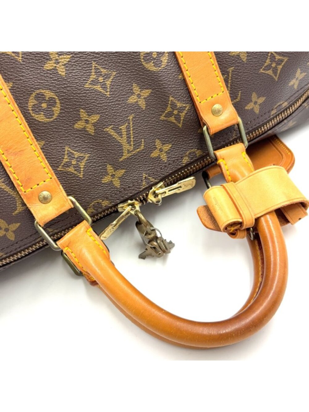 Louis Vuitton Keepall 55 Monogram Leather Brown Light Boston Bag Gold - Picture 12 of 15